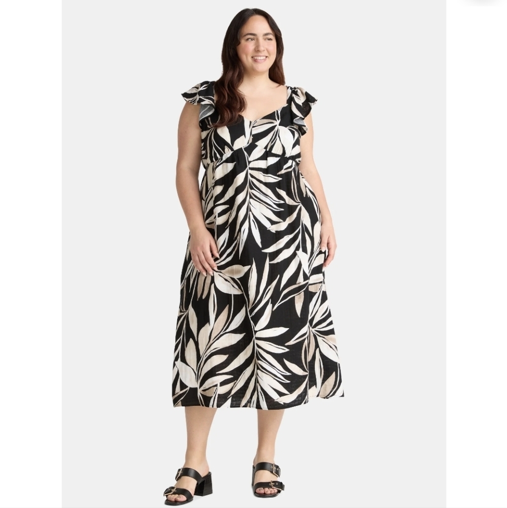 Leaf Print Flutter Sleeve Dress
